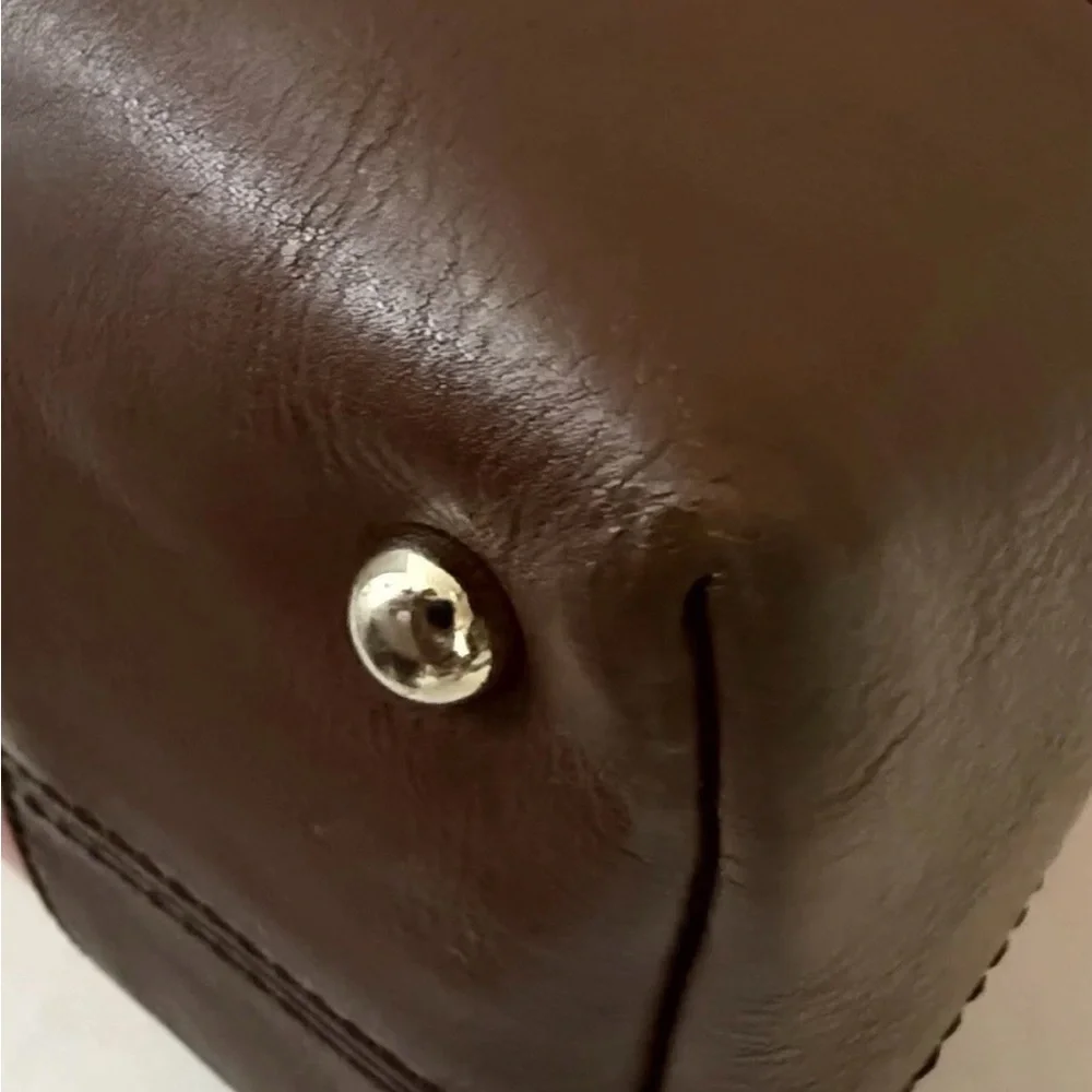 Kate Spade Patent Leather Cherry Red Tote Bag Brown Handles & Trim